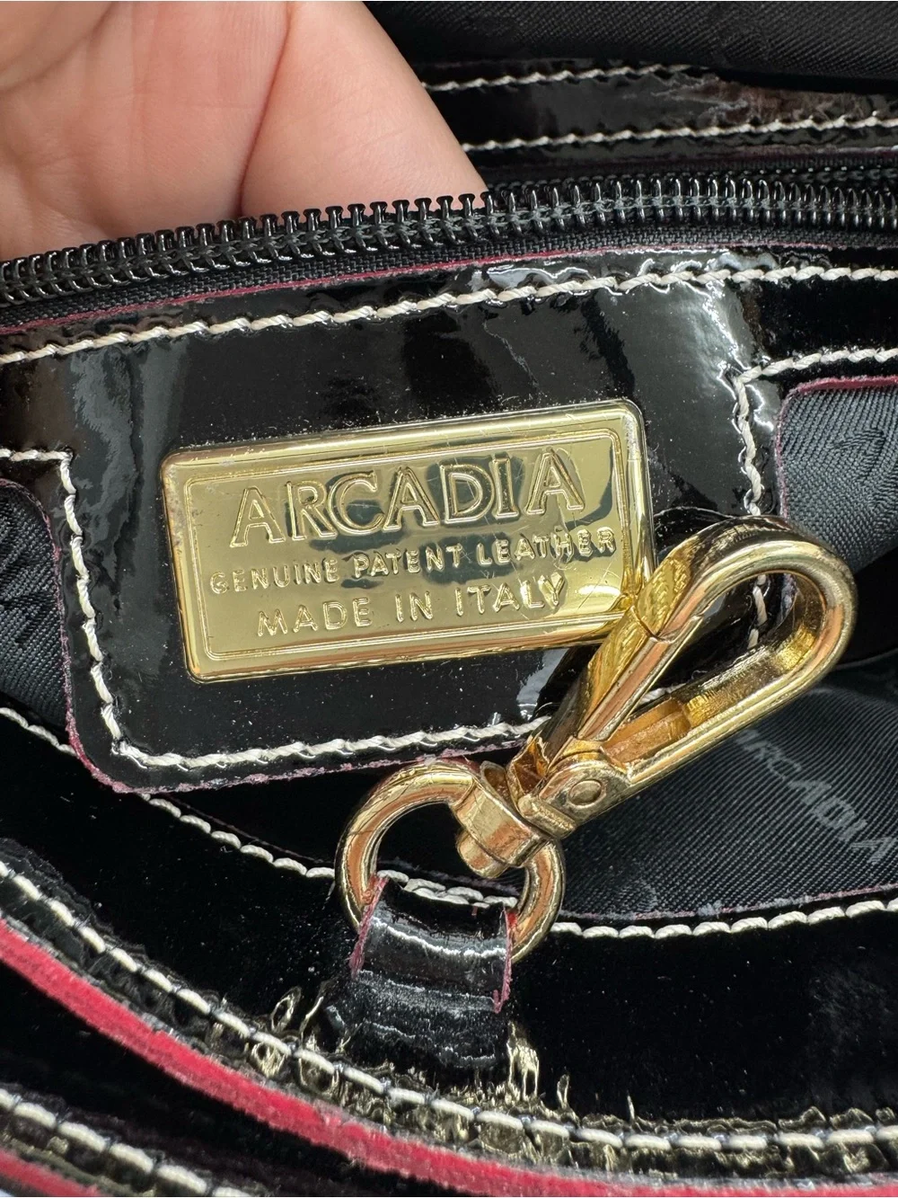 Arcadia Italian Satchel Black Patent & Python Accents Leather